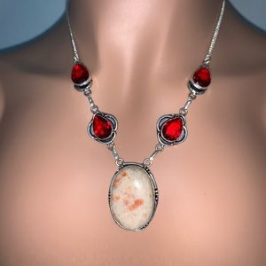Sterling Sunstone and Ruby Necklace